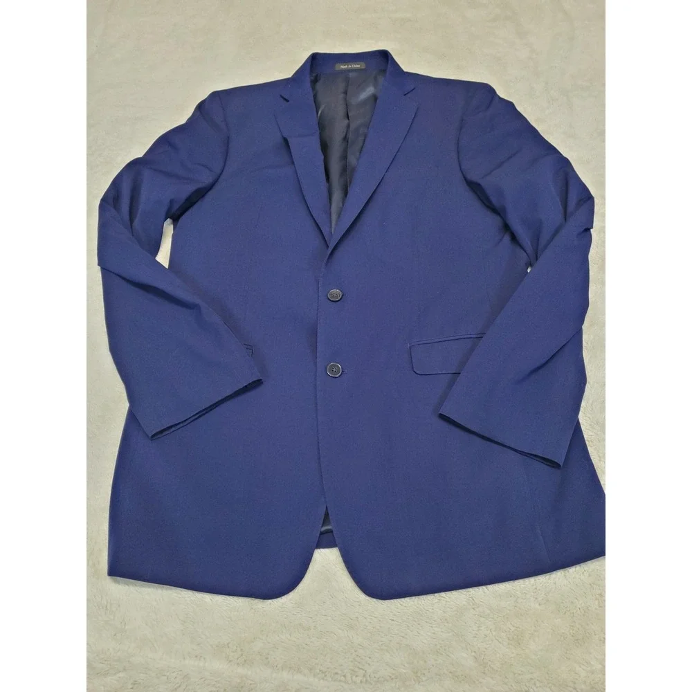 Calvin Klein Blue Office Suit Jacket Blazer 42L Pant 37x32 Classic Work Formal
